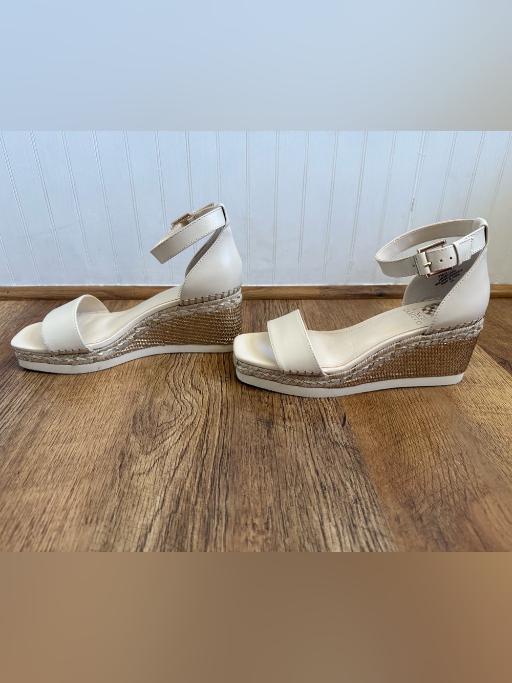 Brand New Vince Camuto Cream Ankle-Strap Espadrille Wedges - Picture 3 of 9